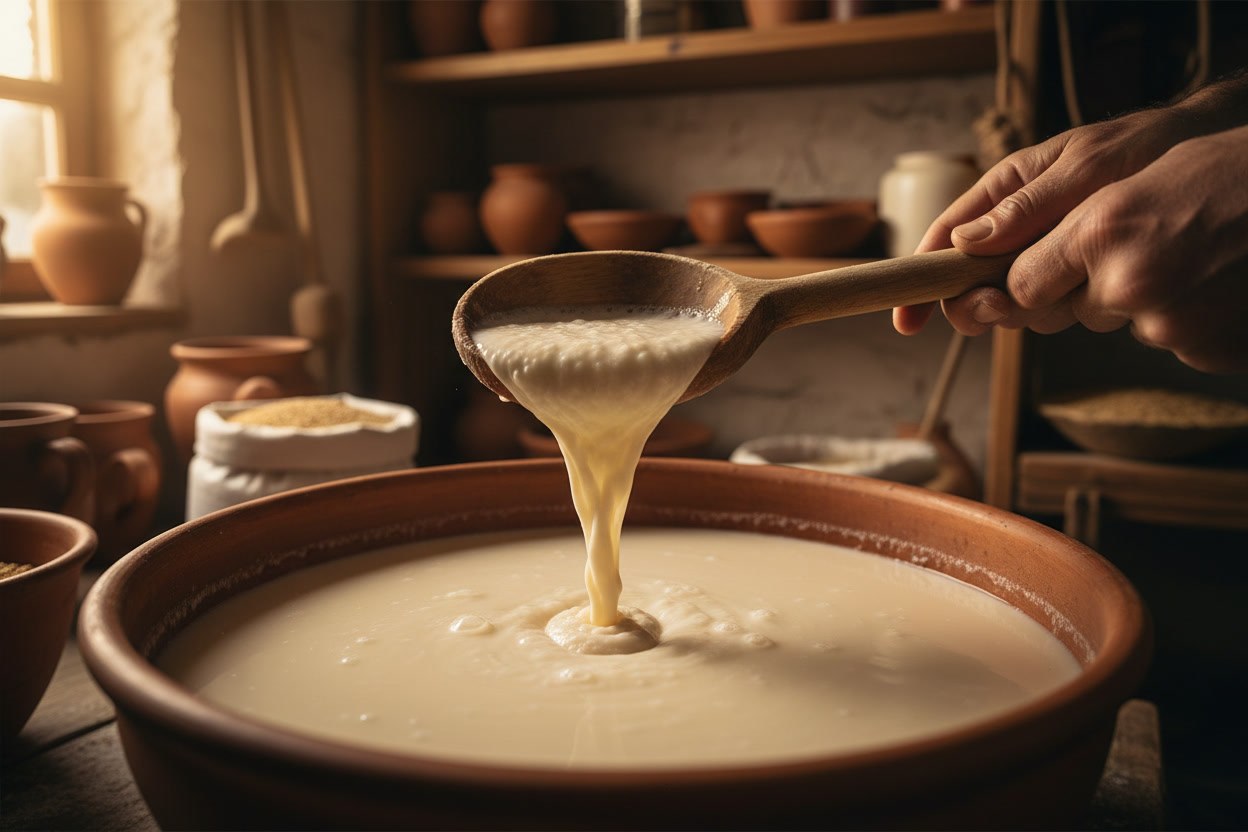 Kavanozdaki eski mayanın yeni hamura eklenmesi